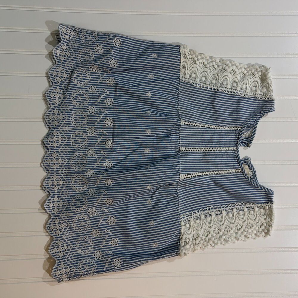 Altard State Striped Eyelet Lace Peplum Top Blue White Embroidered Boho Smock S